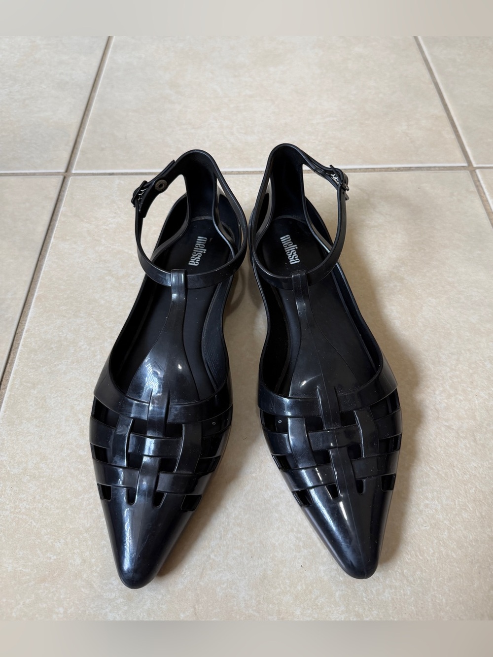 Melissa Women's Sz 10 Black Spider Pointed Flats Shoes